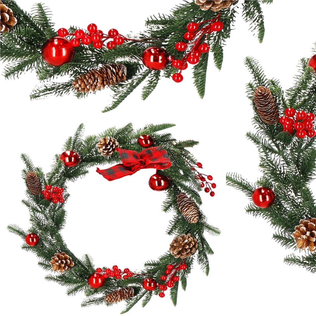 Ghirlanda artificiala decorativa de Craciun, aspect inzapezit, 150 cm, ace 3D, verde