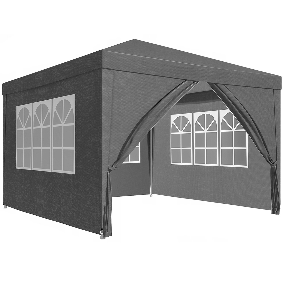 Cort pavilion de gradina, 300x300 cm, cu 4 pereti laterali cu ferestre, impermeabil cu rezistenta UV, gri