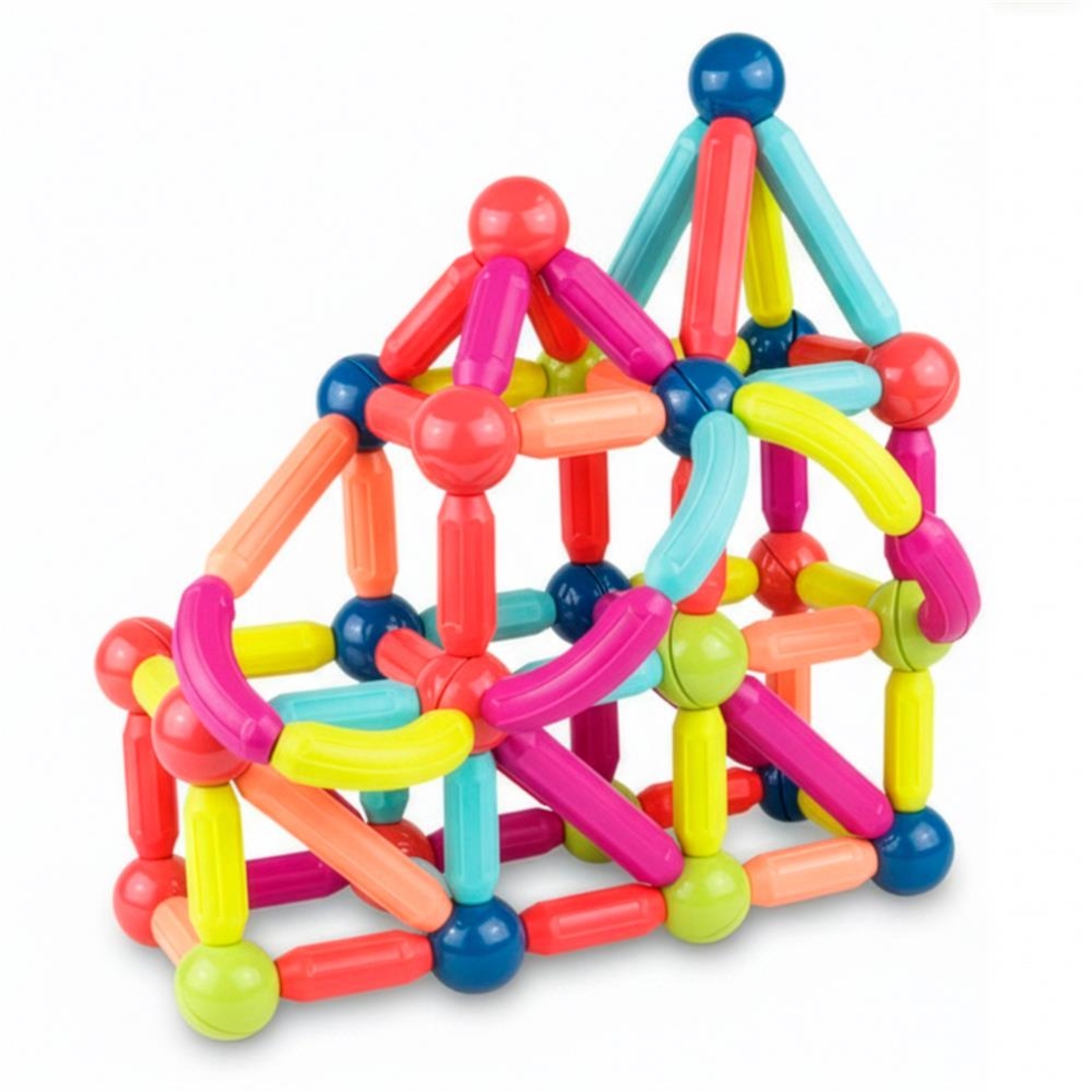 Set de constructie din piese magnetice educative pentru copii 128 de piese, multicolor