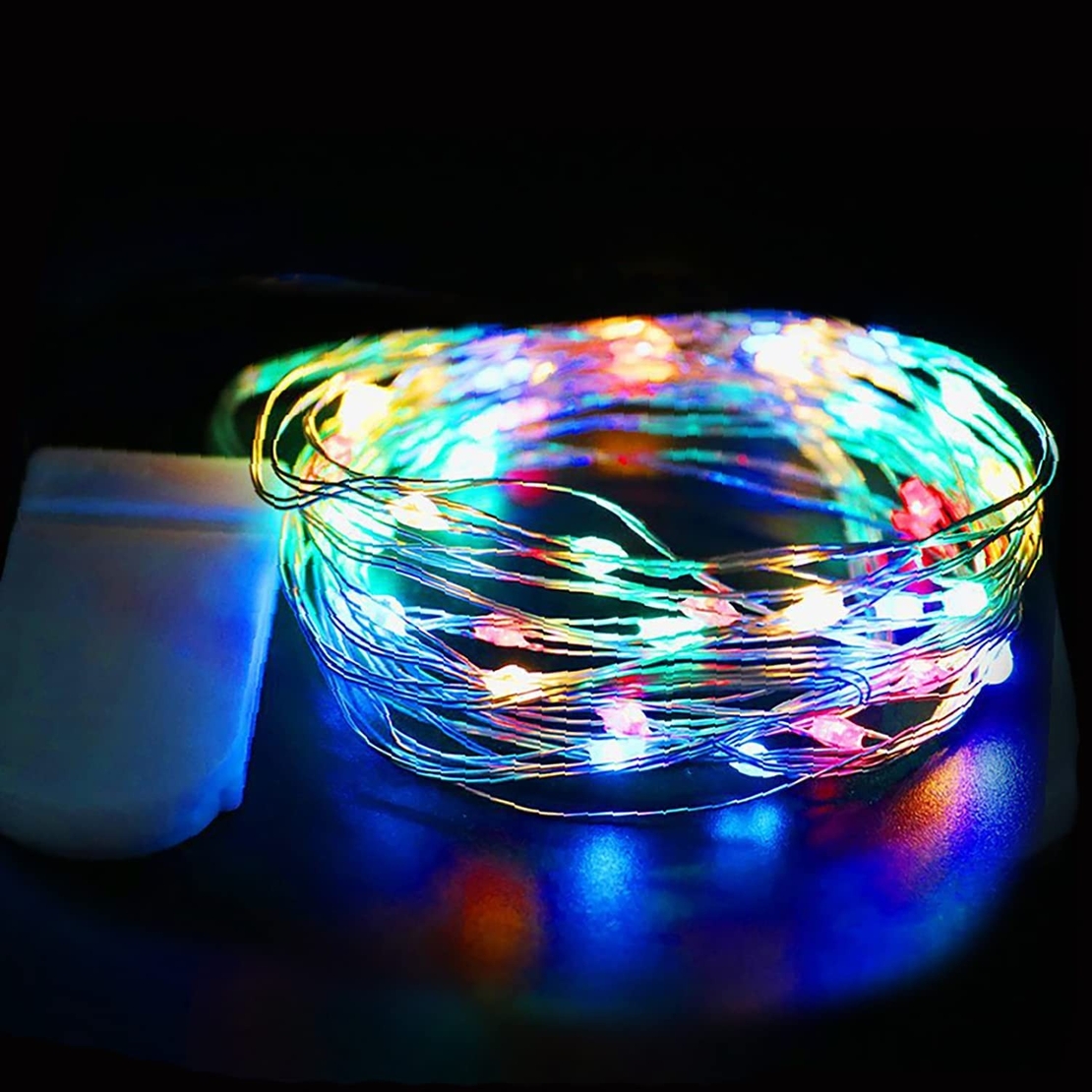 Instalatie Craciun, 1 metru, 10 LED-uri, Multicolor, cu baterii, fir aliaj zinc, liniar, interior/exterior, Vafy