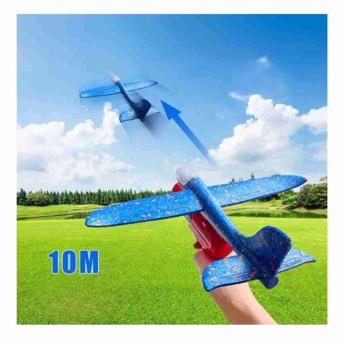 Pistol cu Lansator de Avion, Flippy, din Polistiren+Plastic, +3 Ani, Avion 38 cm, Lansare 10 m, Albastru/Rosu