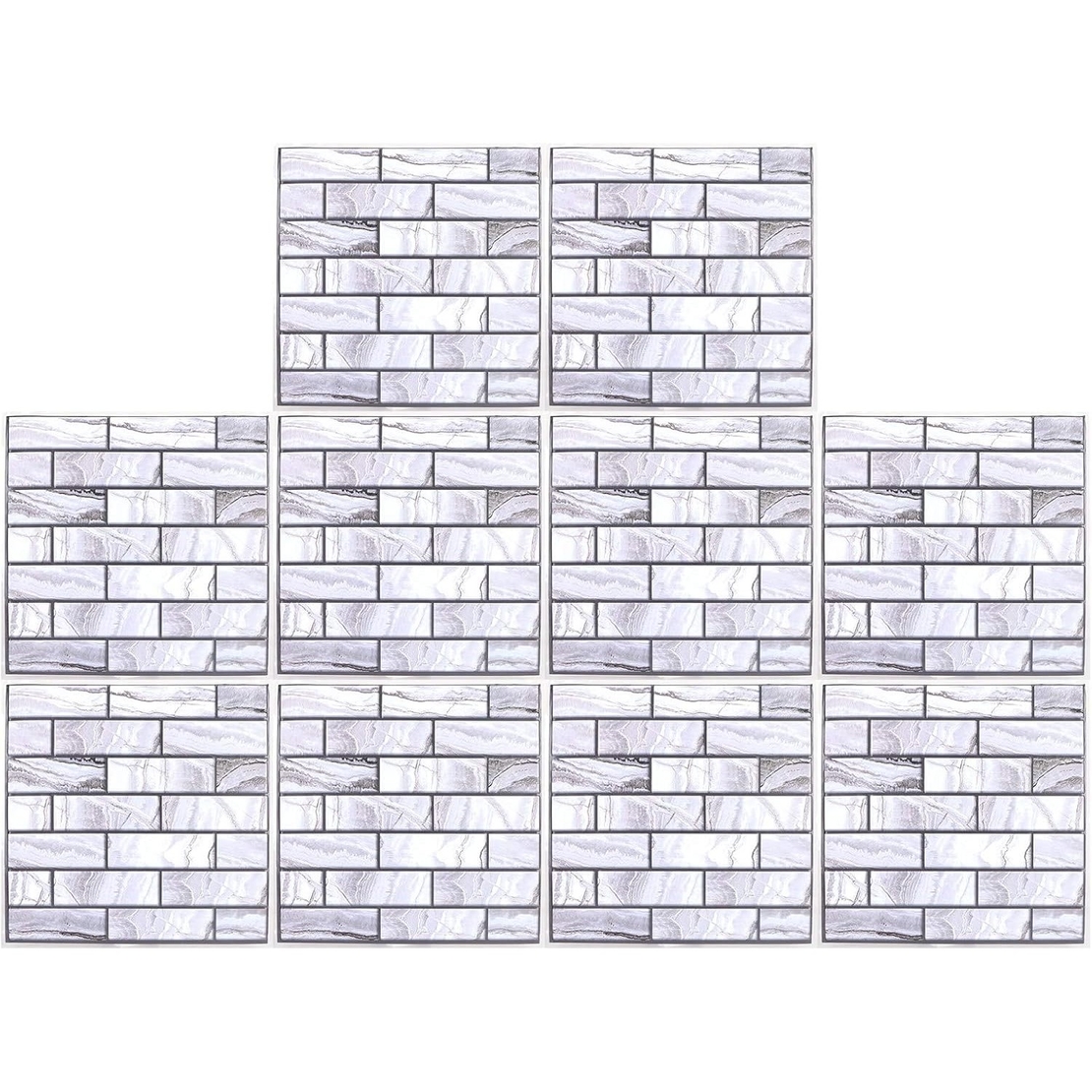 10 x Placi Tapet Autocolant 3D cu Imitatie de Marmura Dreptunghiulara, pentru Perete Bucatarie Sufragerie, Usor de Curatat, Rezistent la Apa, Autoadeziv, 30x30 cm, Gri