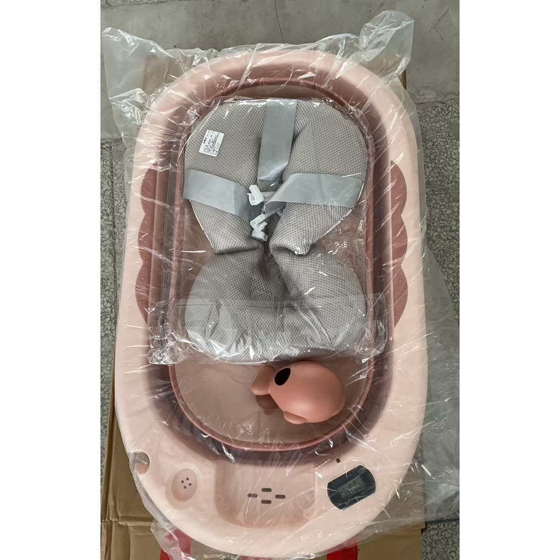 Cada de Baie, Flippy, pentru Copii 0 luni - 6 Ani, cu Termometru, Pliabila, Perna Suport Inclusa, din Plastic, 81.5 x 49 x 21.5 cm, Roz