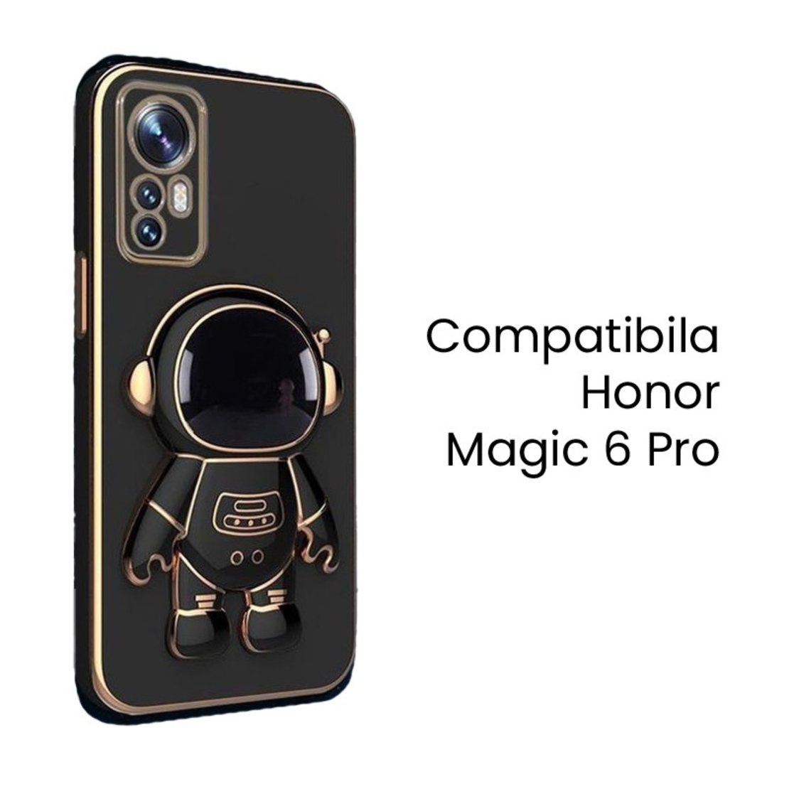 Husa de Protectie 2 in 1, Vafy, Husa de Protectie pentru Honor Magic 6 Pro, Model Astronaut cu Suport, din TPU, Negru