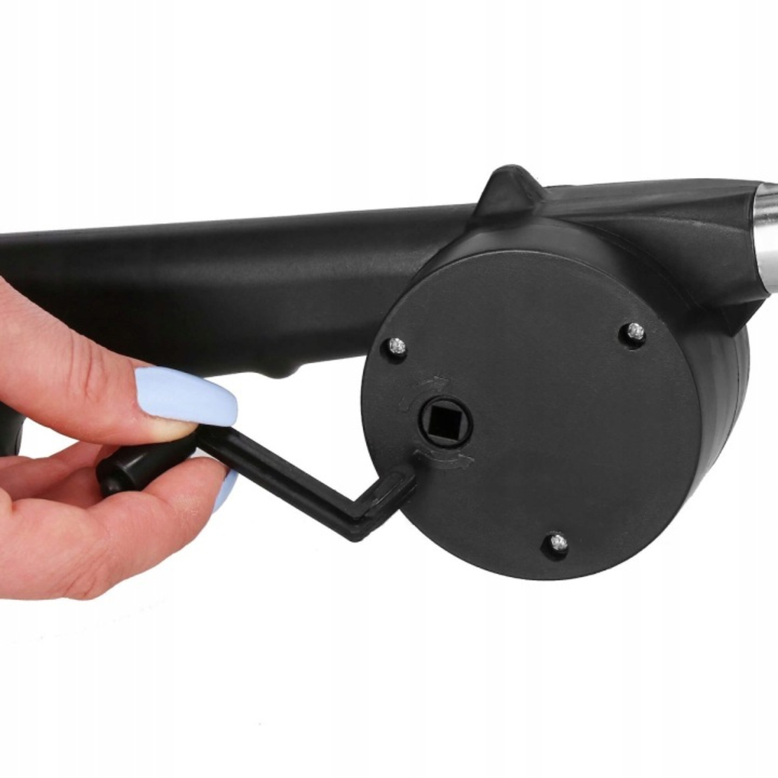 Suflanta manuala pentru aprins gratar, foc sau semineu, cu manivela, 25 cm, negru