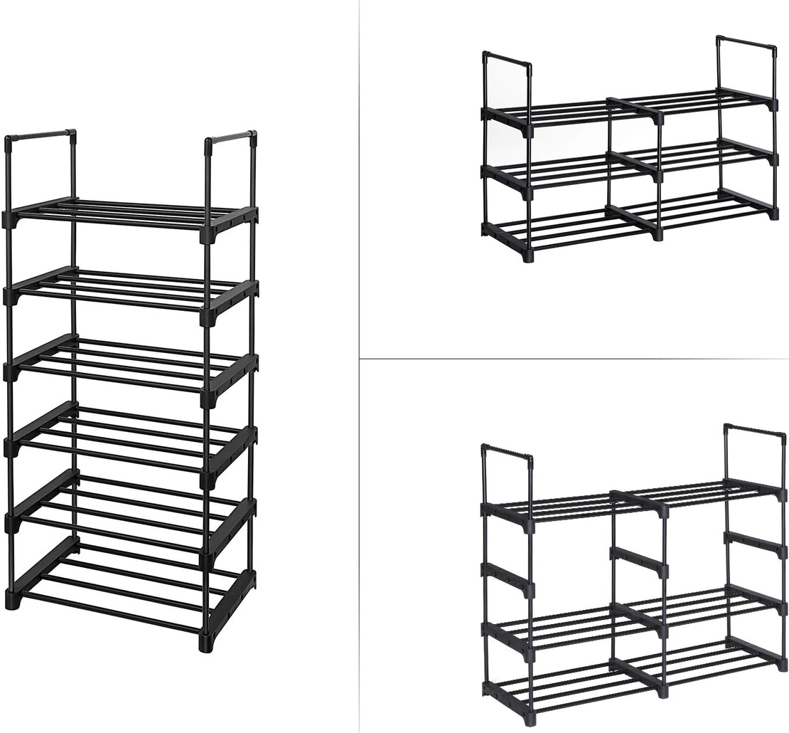 SONGMICS Raft pantofi 6 niveluri, 12 perechi incaltaminte, structura metalica, 45x30x106 cm, negru