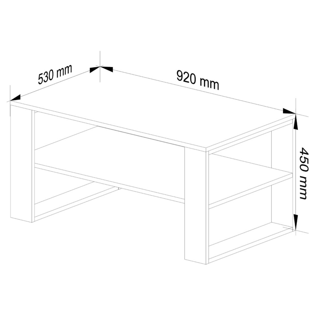 Masuta cafea ALEX cu raft inferior, PAL laminat, 92x53x45 cm, alb si negru