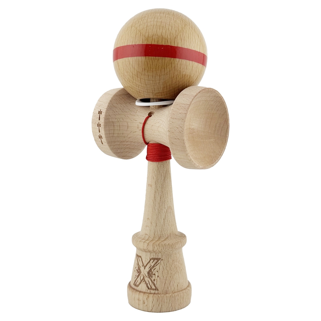 Kendama X Originala, Profesionala, Flippy, Super Sticky, Cupe Mari KING SIZE V3, Gaura in Baza, Rulment Metalic, din lemn 18 cm, Ata 62/65 cm, Original Rosu