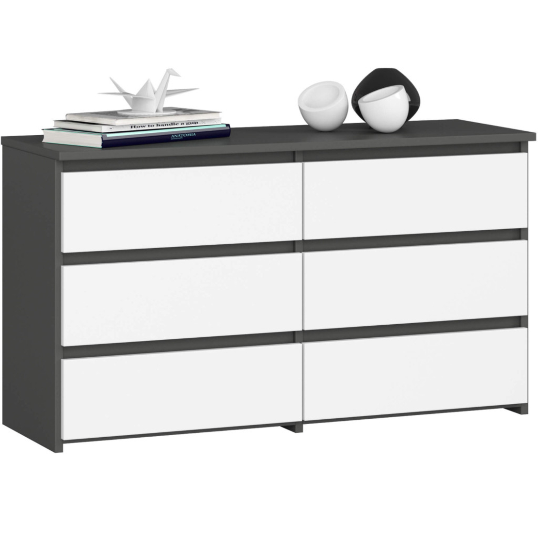 Comoda cu 6 sertare, PAL laminat, 100x35x57 cm, gri si alb
