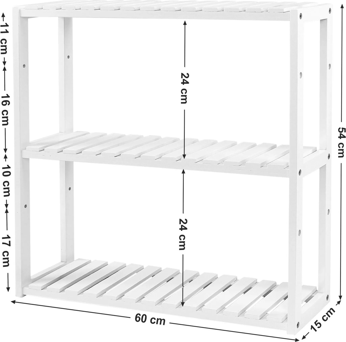 SONGMICS Raft de depozitare din bambus, 3 polite, pentru bucatarie sau baie, 60x15x54 cm, alb