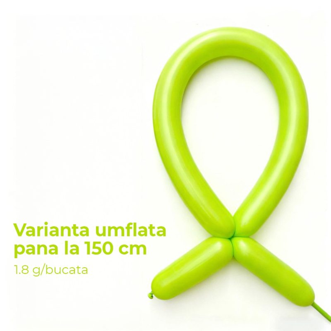 Baloane de Modelaj, Flippy, Set 50 bucati, Model Standard, din Latex, 30 x 1.5 cm, 1.8 g per unitate, pana la 150 cm, Verde deschis