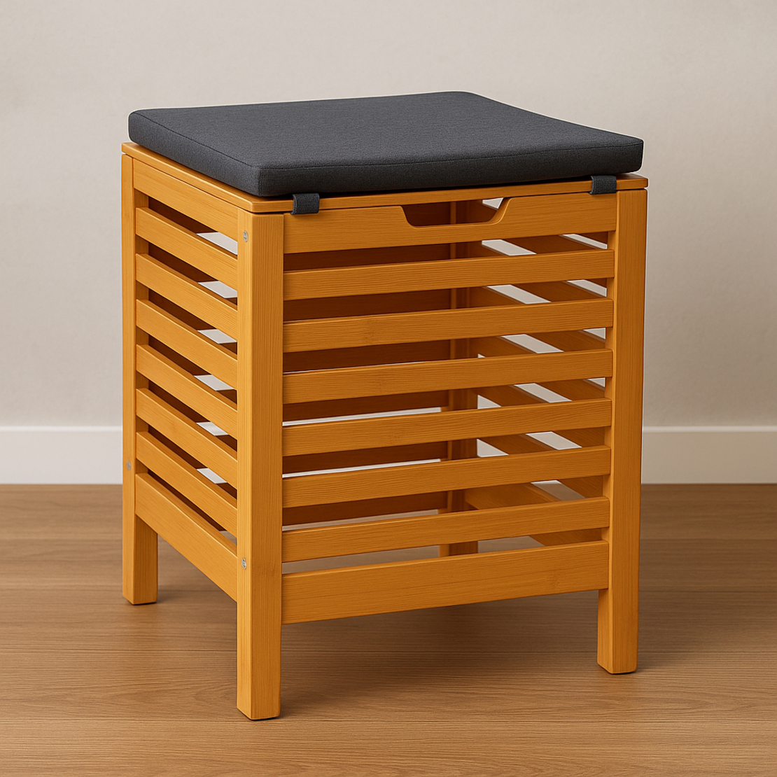 Taburet multifunctional 5Five Sicela, spatiu depozitare, bambus, 35x35x49 cm, bej