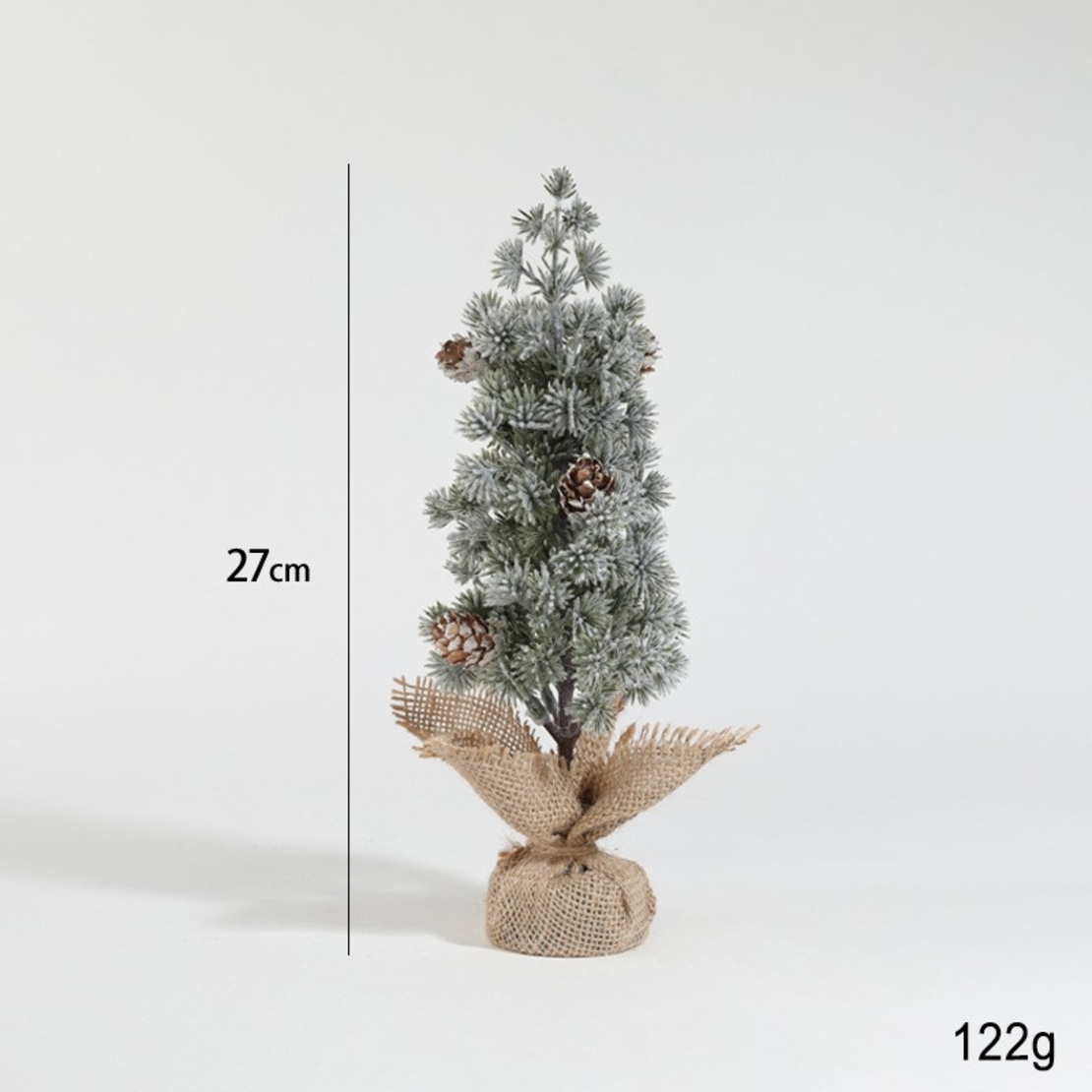 Decoratiune Craciun pentru Masa, Flippy, Ornament de Decor Model Brad de Craciun de Dimensiuni Mici cu Fulgi Albi, pentru Birou si Interior, din Plastic Calitativ 27 cm, Verde Alb