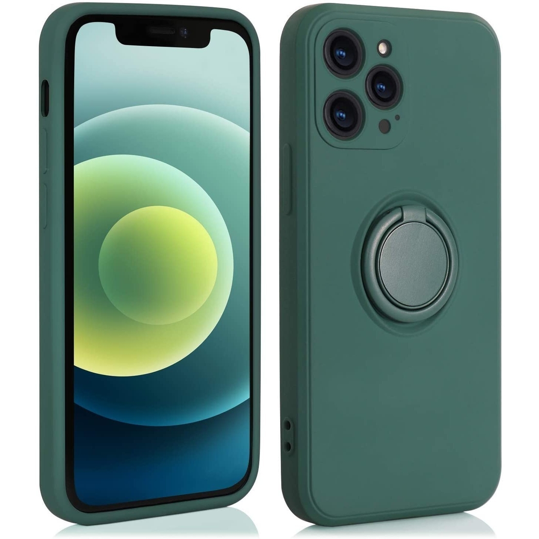 Husa protectie Vafy compatibila cu Huawei P30 Lite Liquid Silicone Ring cu suport rotativ Verde