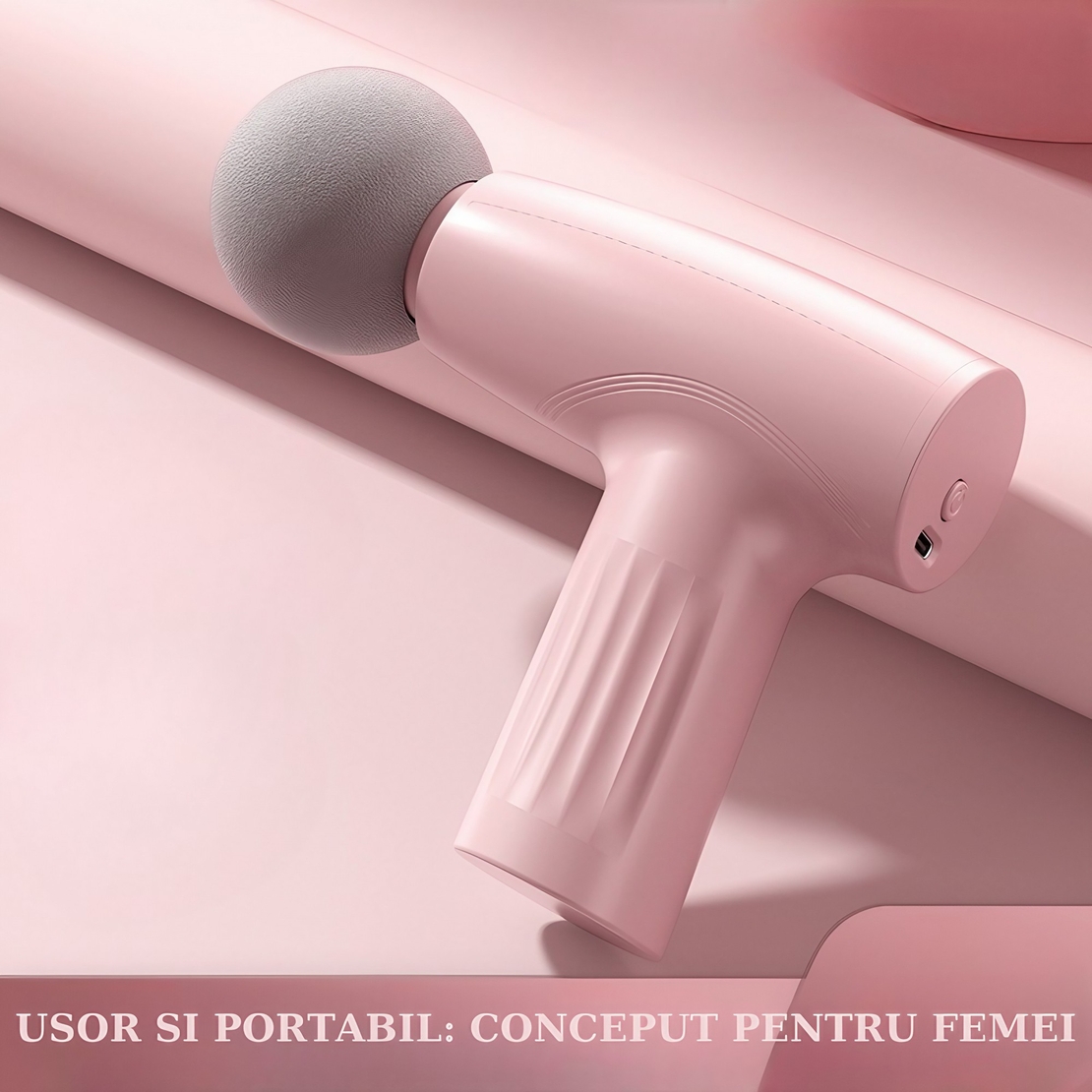 Mini Aparat de Masaj, Vafy, Tip Pistol, Incarcare USB Tip C, Portabil, Pentru Relaxare Musculara, Autonomie 120 Min, 3 Trepte de Viteza, Roz