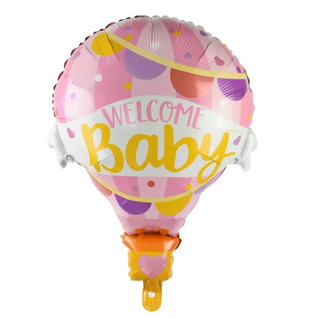 Balon din Folie Metalizata, Vafy, Mini Figurine, Model Balon cu Aer Cald Fetita, Tematica Welcome Baby, 80x62 cm, Ambalaj Individual, Pai Inclus, Umflare cu Aer sau Heliu, Roz