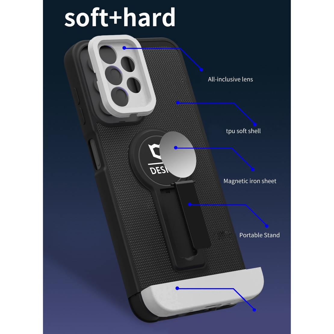 Husa Armor Design cu Stand pentru iPhone 11 Pro, Negru/Alb, Suport Auto Magnetic, Wireless Charge, Protectie Antisoc, Vafy