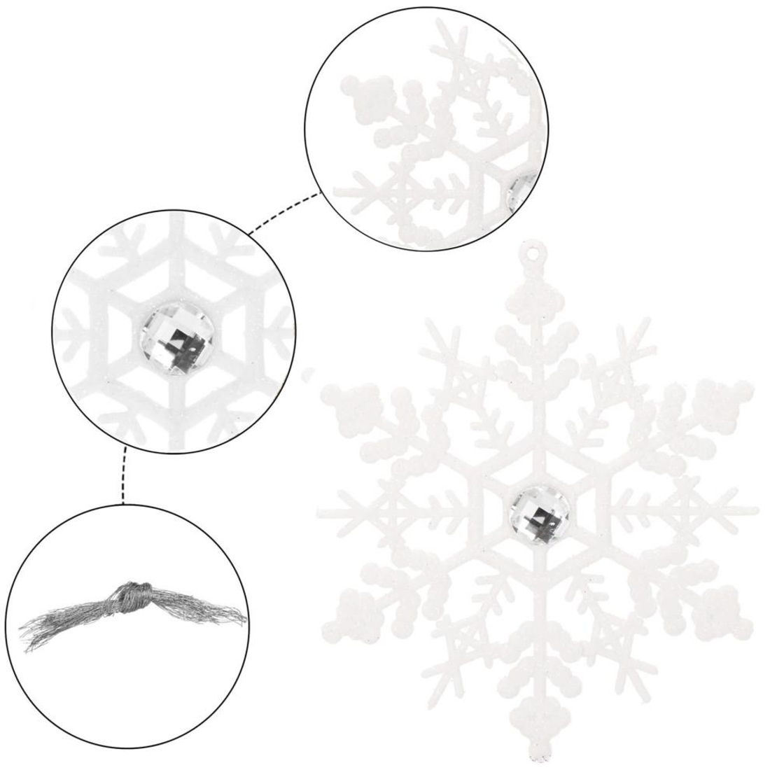 Decoratiune brad fulg de zapada cu cristal, set 2 bucati, 12cm, alb