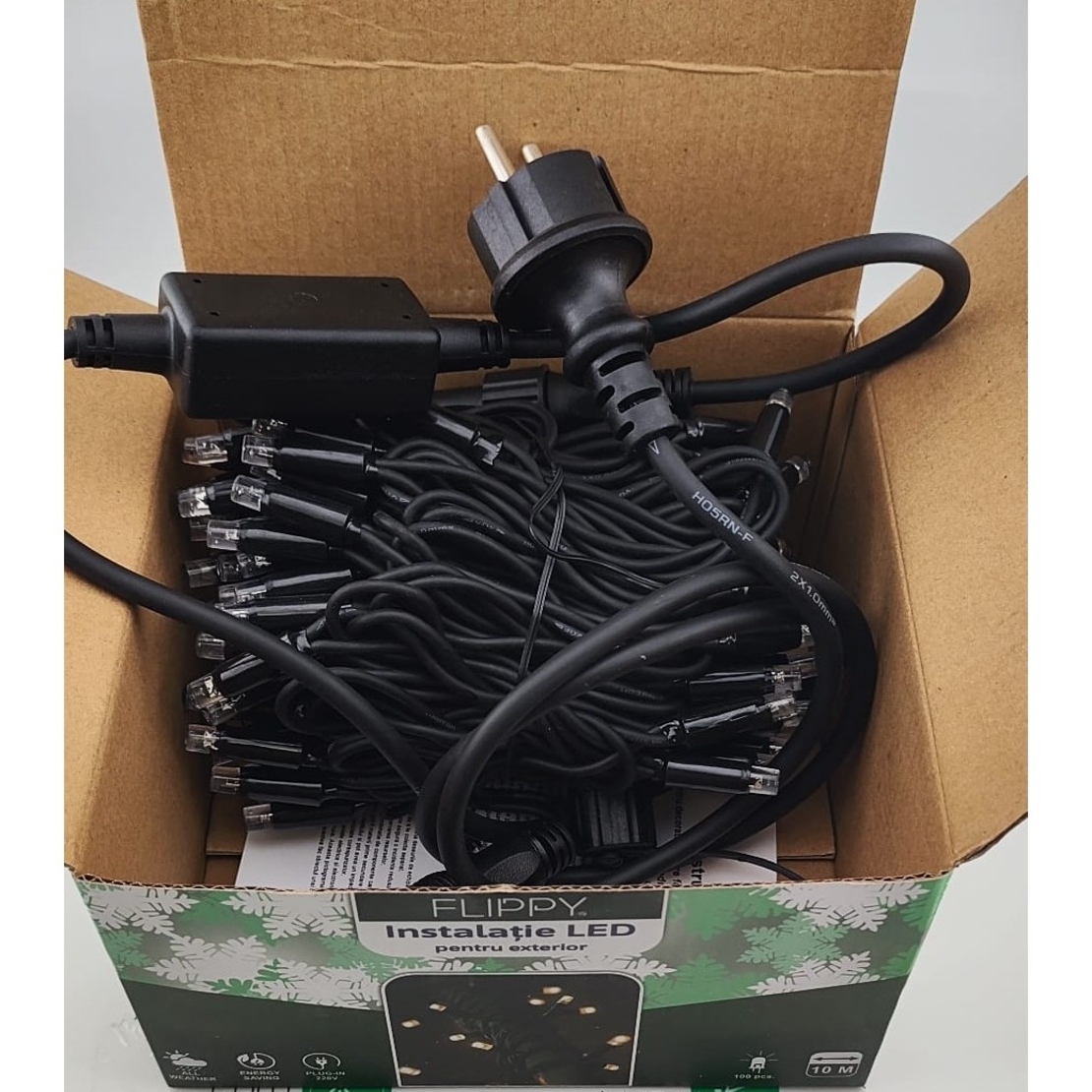 Instalatie Craciun Liniara, Vafy, de Exterior, IP65, cu Alimentator 1.5 m inclus, 10 metri, 100 LED, Alb Cald
