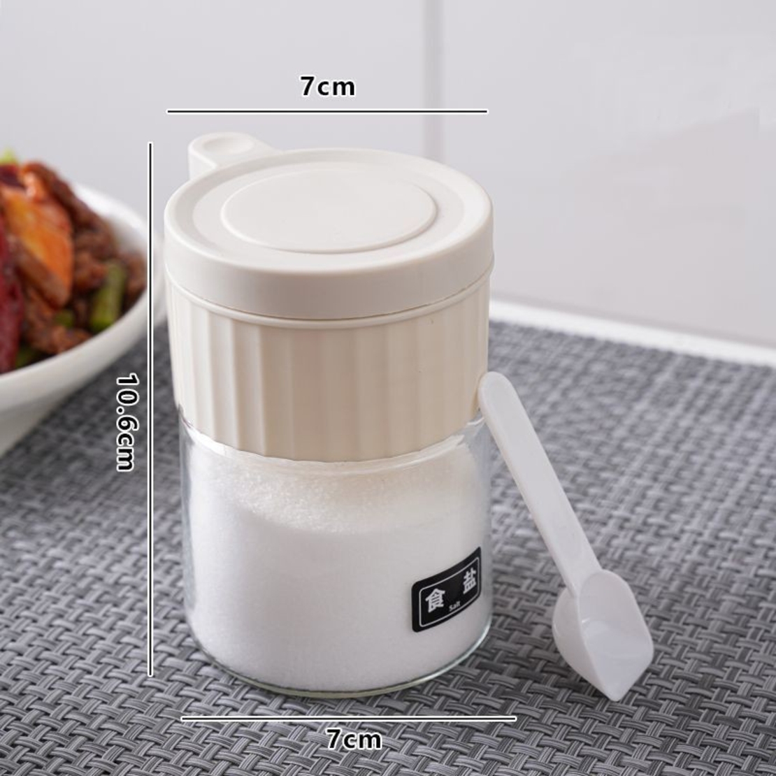 Recipient Condimente, Vafy, din Stilca, 180 ml, cu Maner si Lingurita, 10.6 x 7 x 7 cm, Capac Mat, Alb