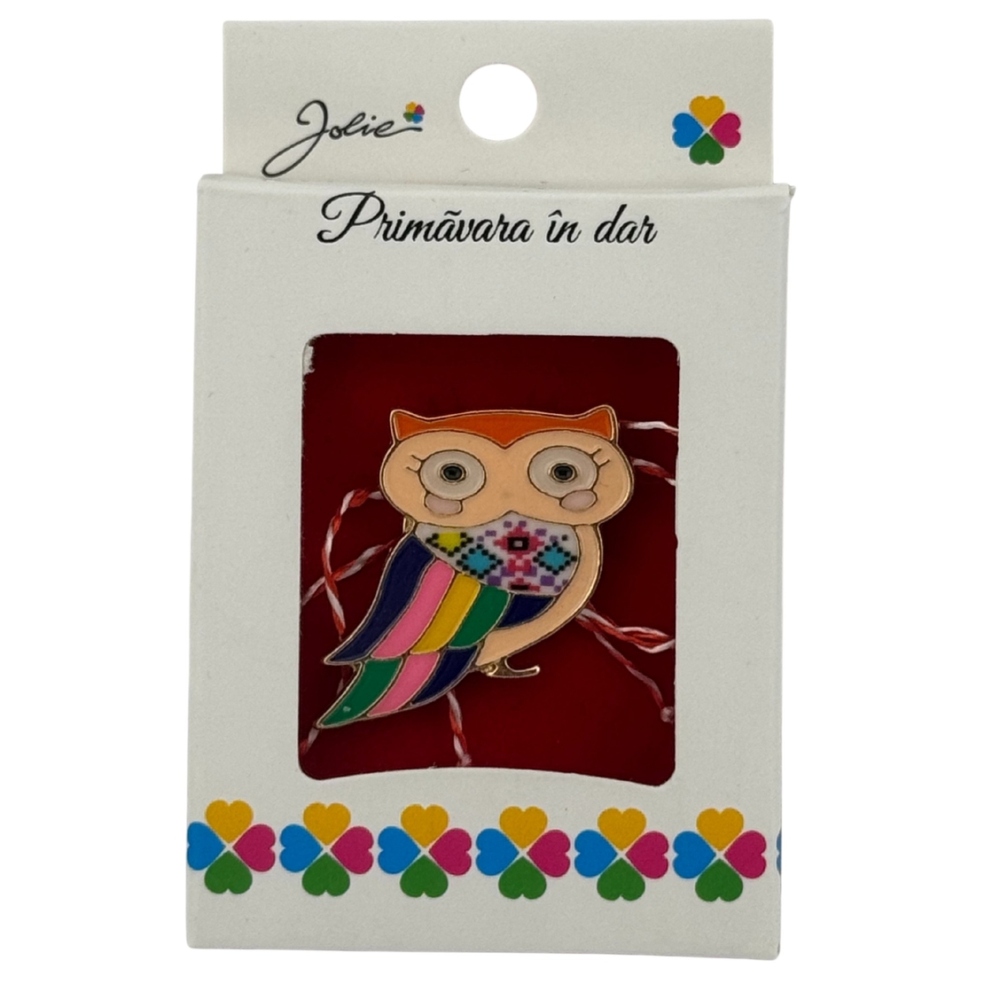 Martisor Brosa Mica in Cutie, Jolie, Dimensiune Brosa 2.5-3cm, Material Metal, Model Bufnita Colorata