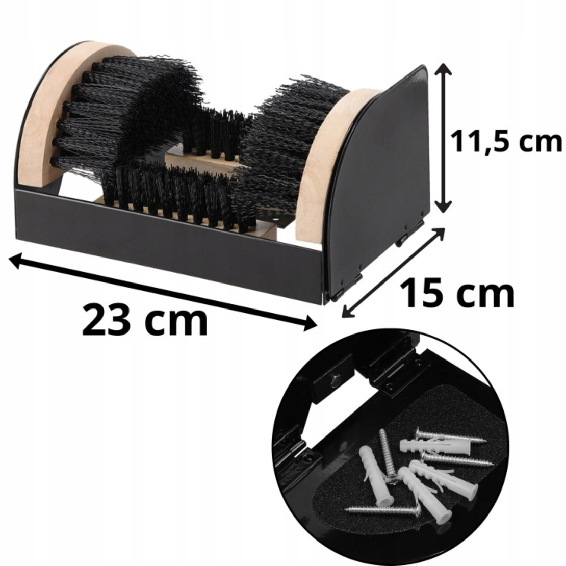 Curatator incaltaminte cu perii pentru exterior, cadru metalic si baza din lemn, 23x15x11 cm