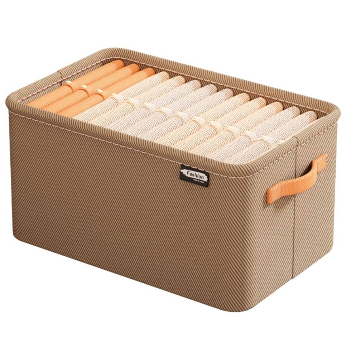 Cutie Depozitare Flippy, pentru Haine, lucruri, din Textil cu Cadru Metalic, Manere Laterale, forma Dreptunghiulara, 48 x 28 x 25 cm, volum 34 L Kaki