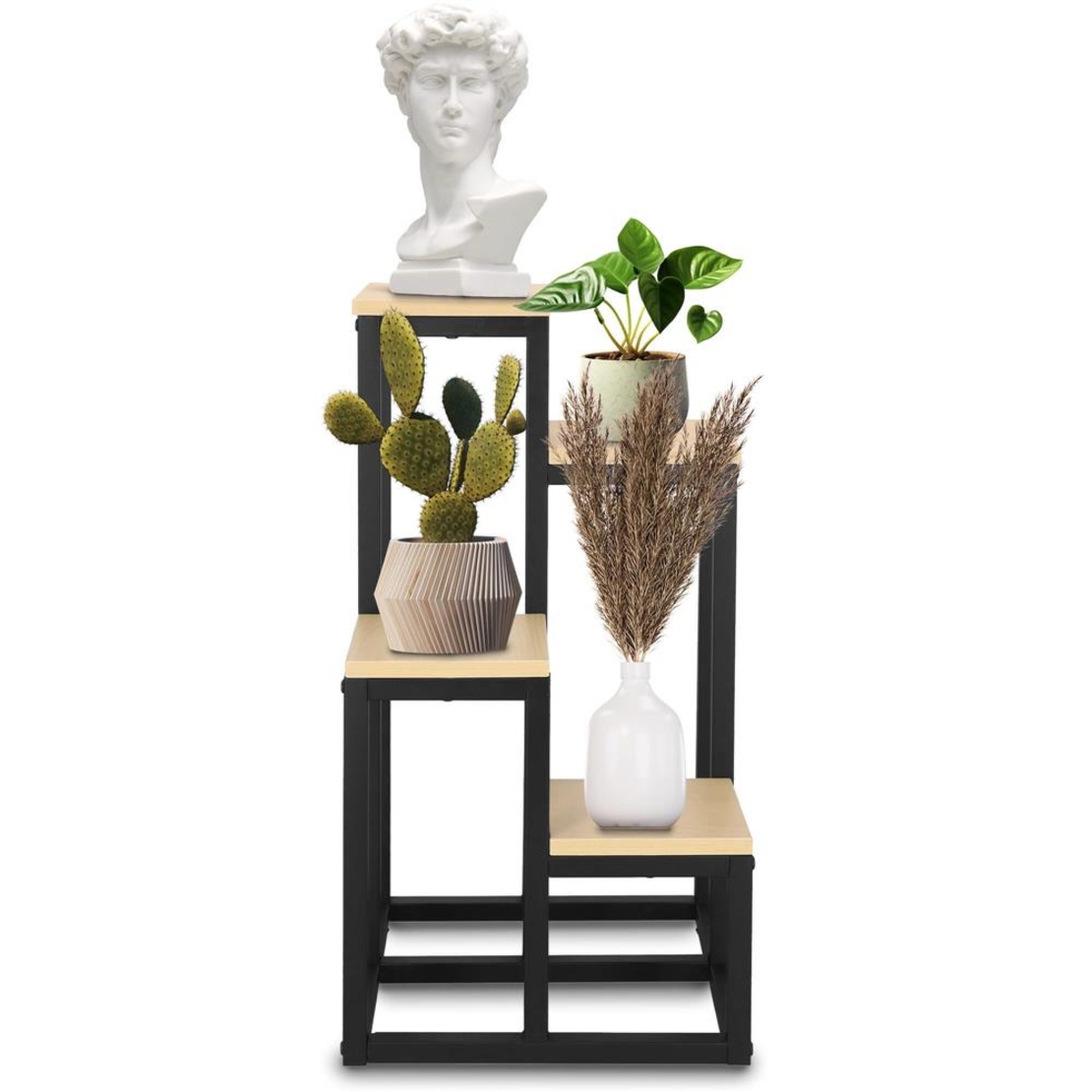 Stand pentru flori, cadru metalic, 4 etajere, 34x34x68 cm, bej