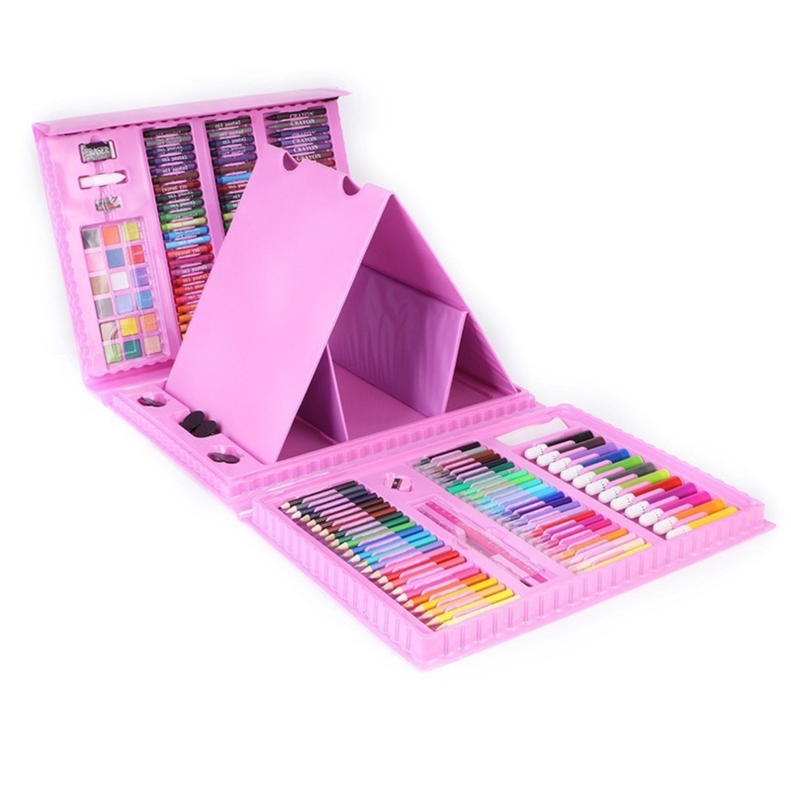Set 208 Piese, Complet pentru Pictura si Desen, Flippy, Tip Servieta, 3-12 Ani, 32 x 27 x 5 cm, Roz
