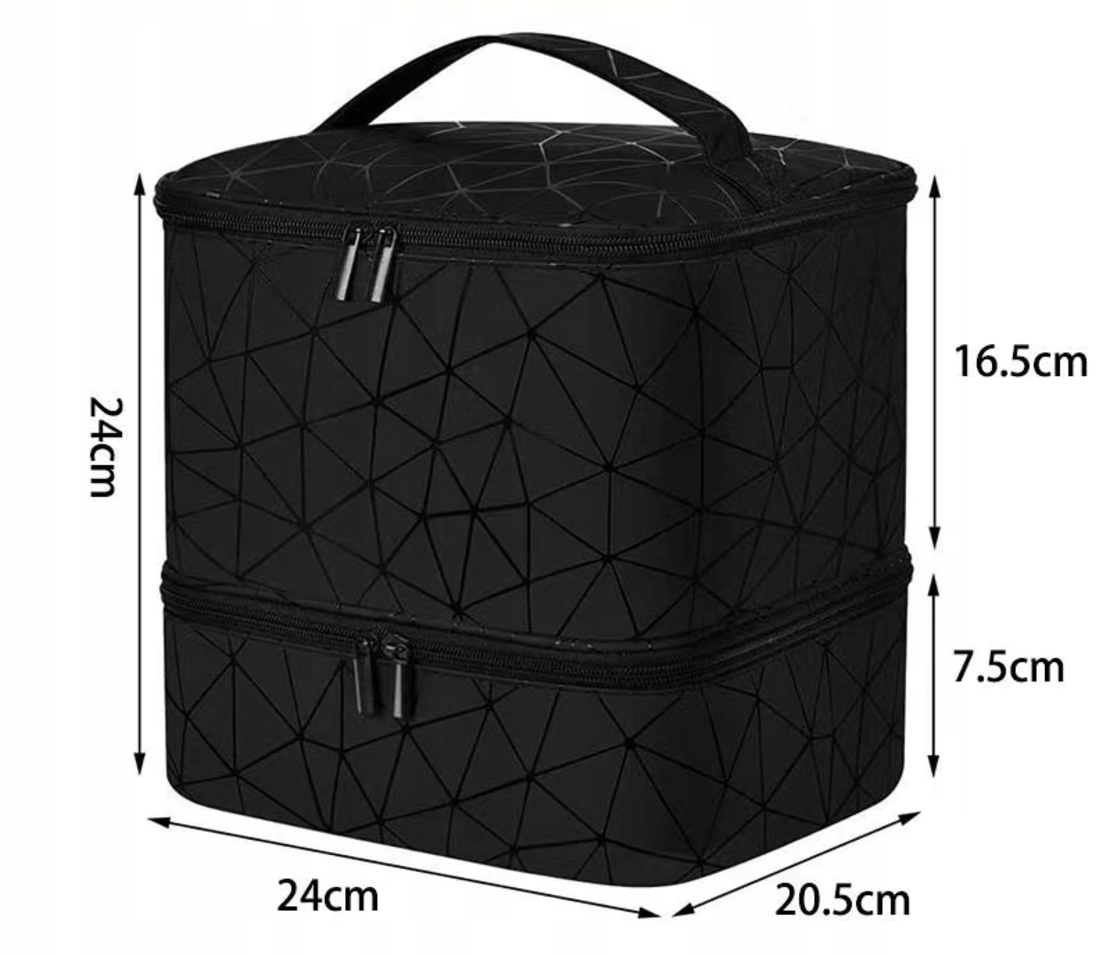 Organizator cosmetica tip beauty cu 2 compartimente, piele ecologica, 24x24x20 cm
