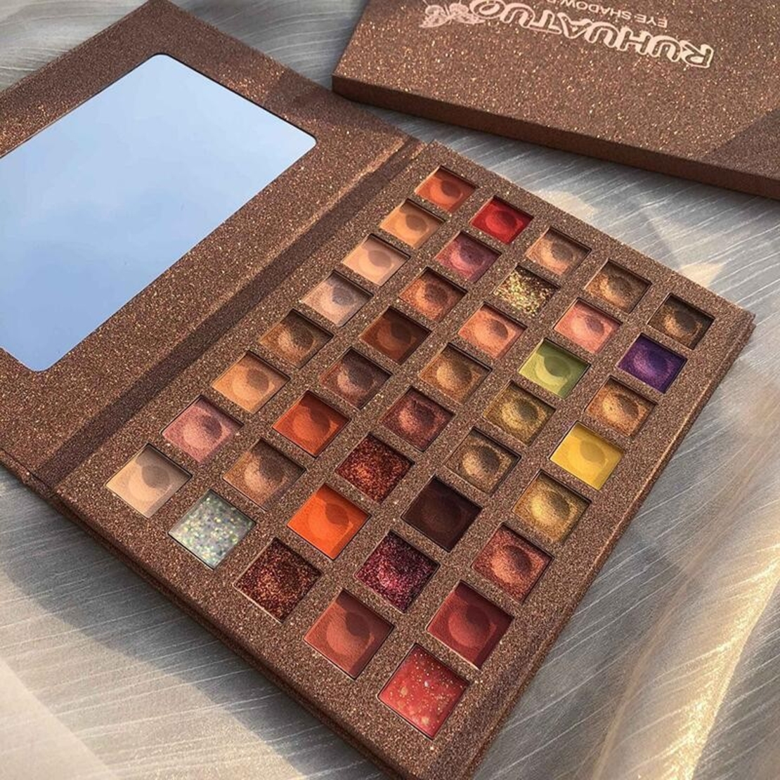 Paleta de farduri cu 40 de culori pigmentate, Maro cu sclipici, Flippy