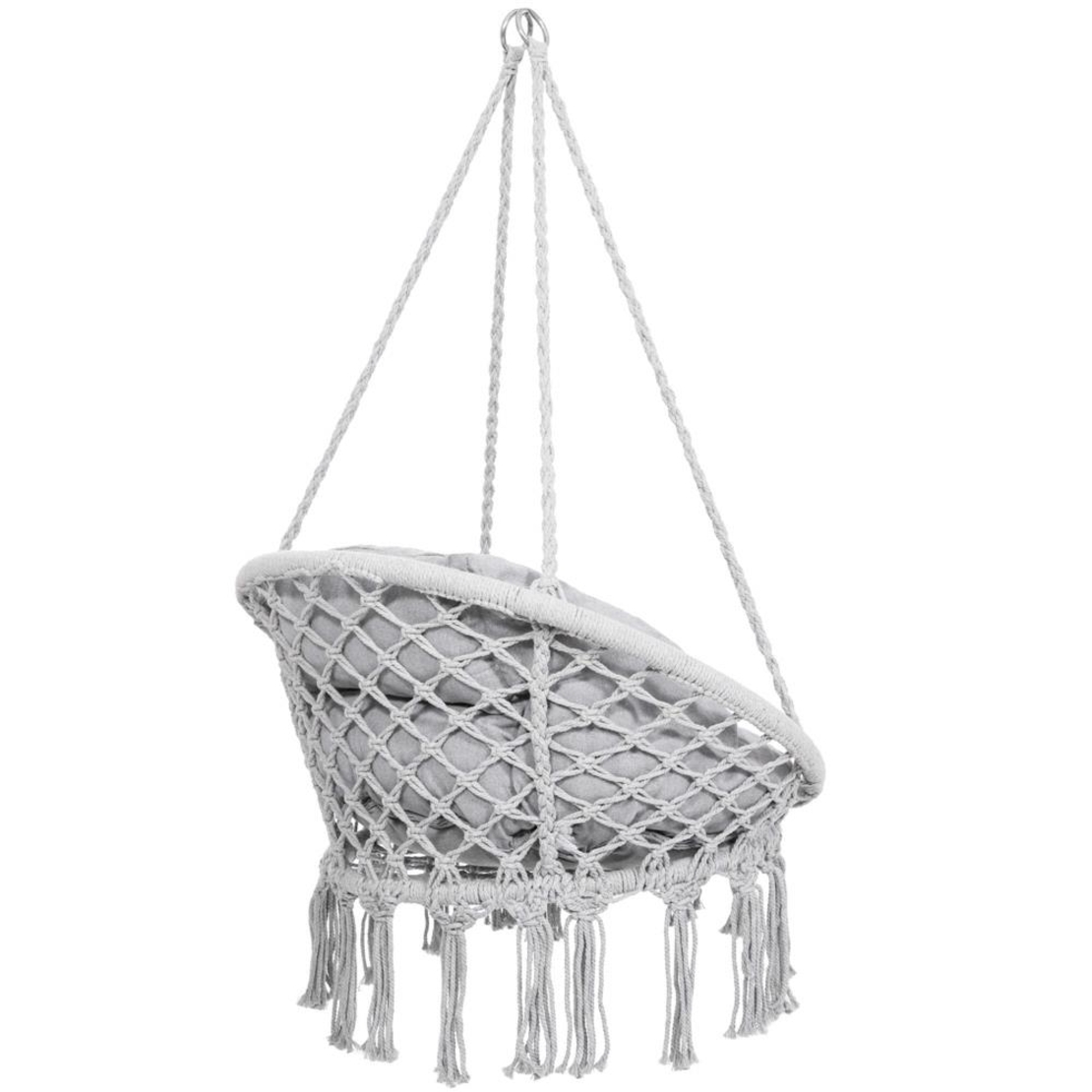 Scaun rotund Sersimo tip leagan suspendat cu perna Confort Plus casa sau gradina, gri