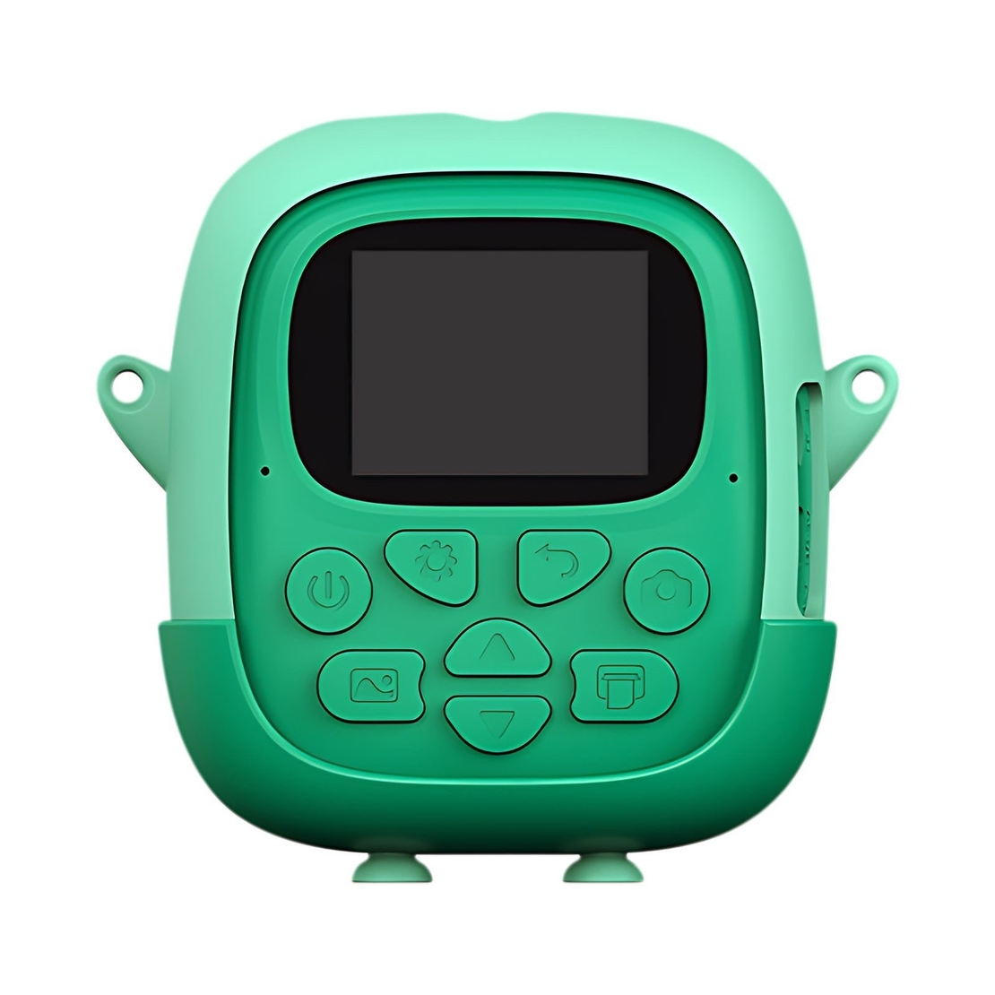 Set Camera Instantanee pentru Copii, Flippy, Ecran HD 2.4'', 24MP, 720P Video, 1200 mAh, cu Functie de Printare Alb-Negru, cablu USB-C, Bluetooth, Compatibil iOS/Android, Imprimare APP, Model Dinozaur, Verde