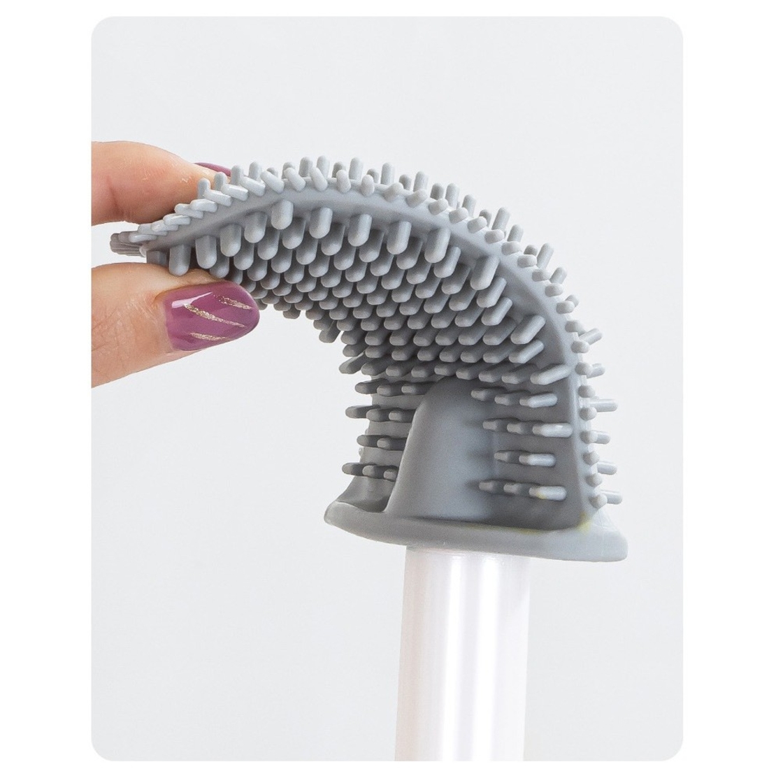 Perie de Toaleta, Flippy, cu Recipient pentru Lichid, perie din TPR, Montare fara Perfoare, 12 x 6.5 x 40 cm, Alb