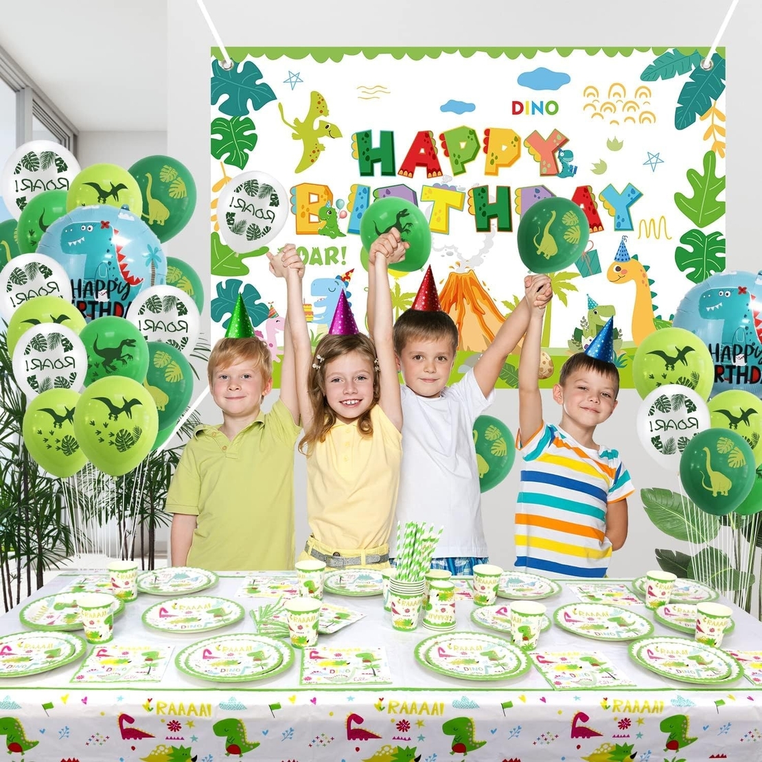 Fata de Masa Dreptunghiulara, Flippy, Colectia Dino Park, 180 x 108 cm, din PE, Anti-pete, Impermeabila, Multicolor