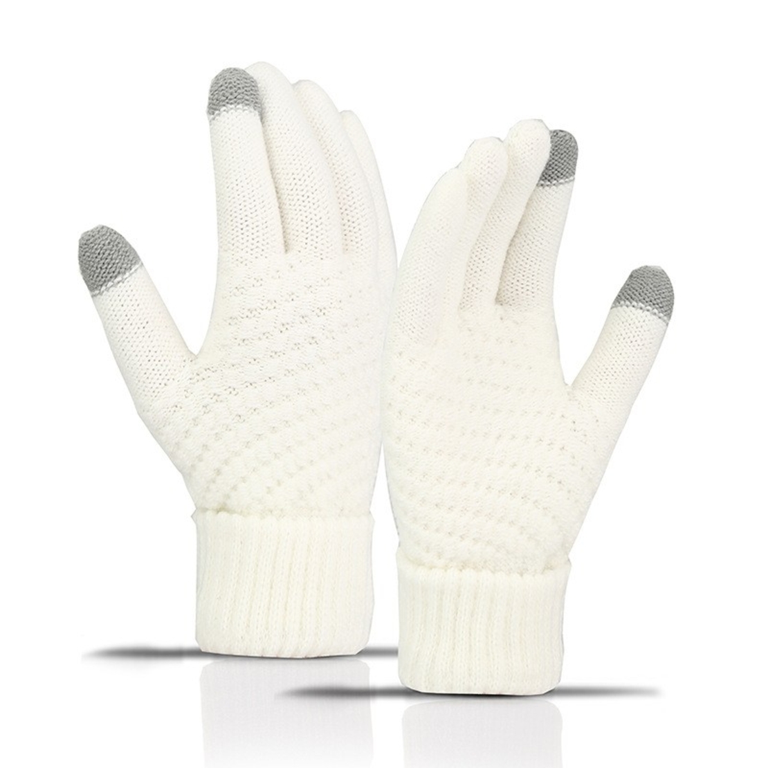 Manusi de Dama, Flippy, Functie Touchscreen (ecran tactil), Material Acril Tricotat, Manseta Elastica, Interior Catifelat, Marime Universala, Alb