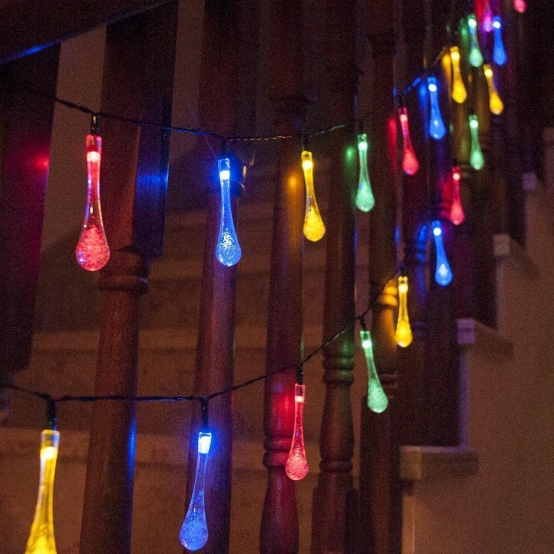 Instalatie Craciun, Tip Picaturi, 20 Led-uri, 5 metri, Multicolor, Energie solara, Senzor de lumina, Vafy