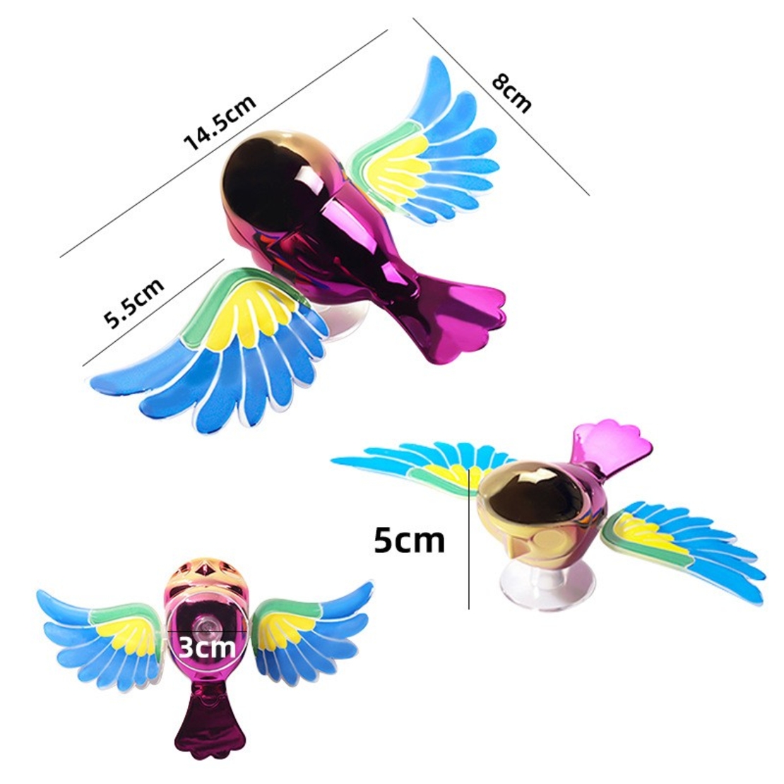 Ornament Decorativ Auto, Flippy, Model Pasare Zburatoare pentru Moto/Auto, din plastic Rezistent, 14.5 x 8 x 5, Mov/Multicolor