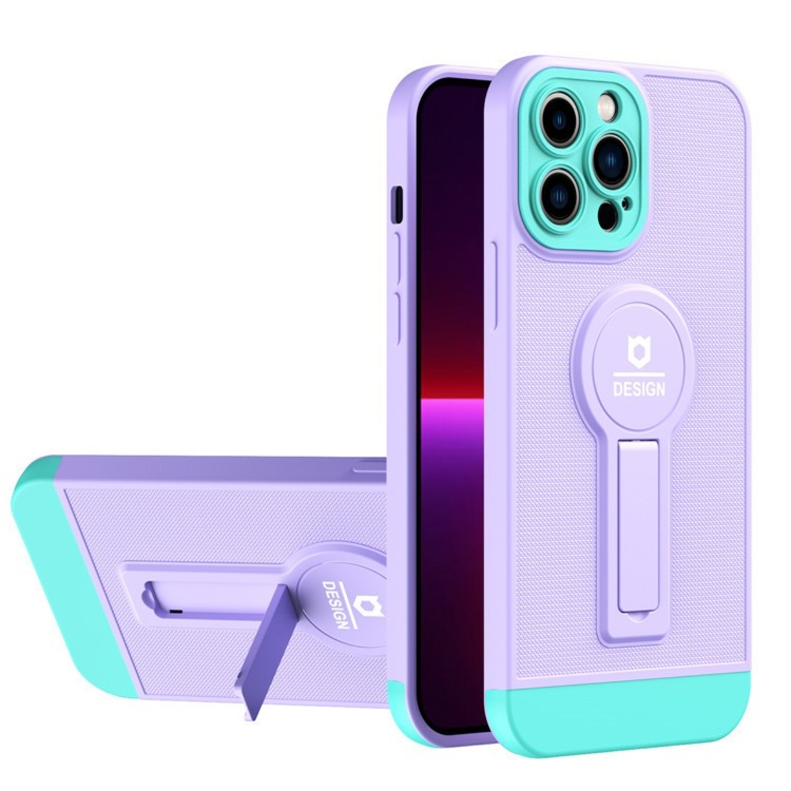 Husa Armor Design cu Stand pentru Apple iPhone 14 (6.1) Mov/Albastru, Suport Auto Magnetic, Protectie Antisoc, Vafy