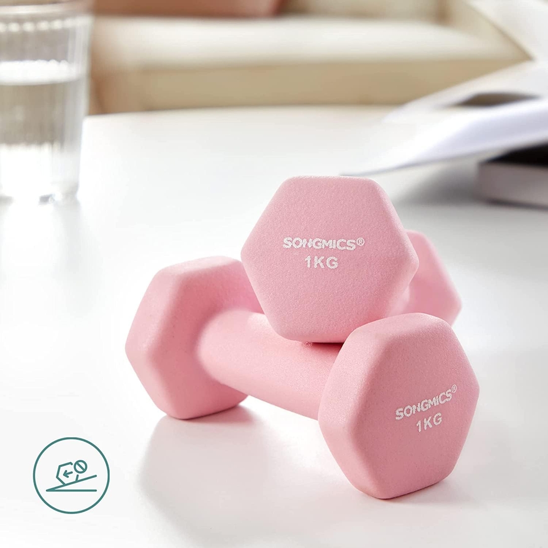 SONGMICS Set de 6 gantere hexagonale cu suport, 2x1 kg 2x2 kg 2x3 kg, multicolor