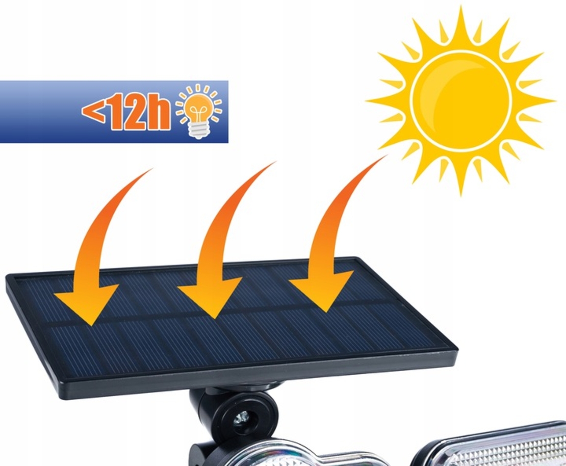 Proiector LED solar modular cu 3 lampi, senzor de miscare, 122LED-uri, cu telecomanda