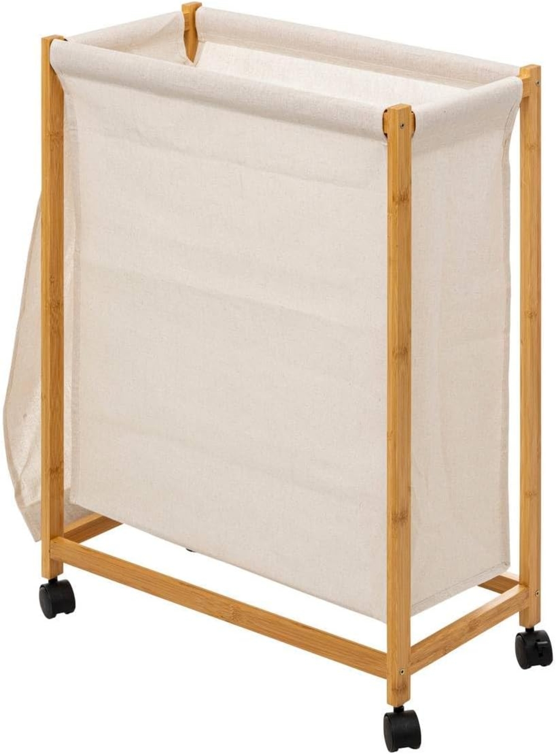 Cos rufe 5Five Bambou pe roti, cadru bambus, 52 litri, 55x28x80 cm, bej
