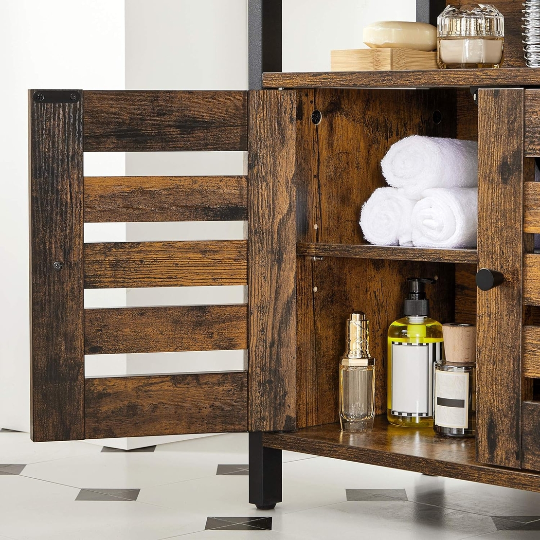 VASAGLE Dulap baie baza lavoar, cu 2 usi, 2 rafturi, 60x30x60 cm, maro rustic
