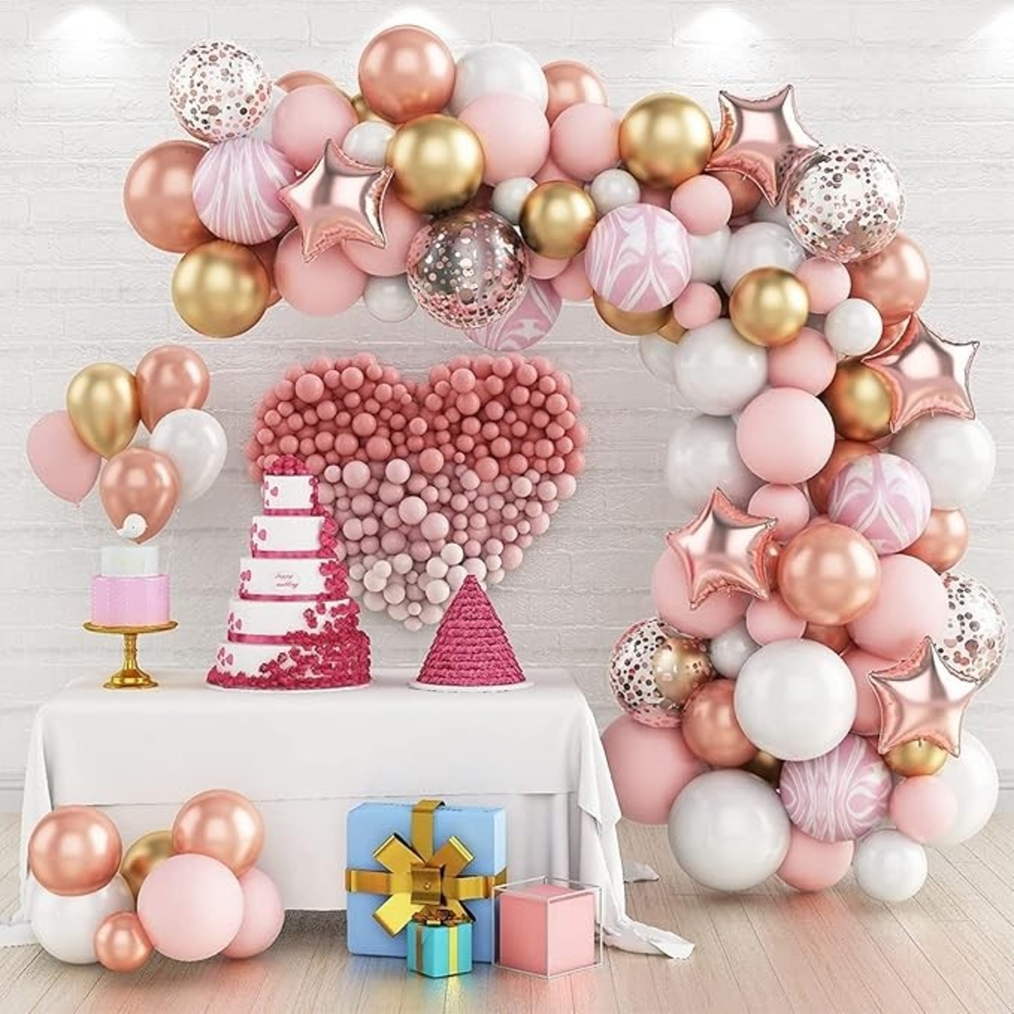 Baloane decorative Arcada, pentru Fetite, BABY SHOWER, Flippy, Arcada LOVE, decorativa, set mix din 82 baloane Latex, Rose Gold