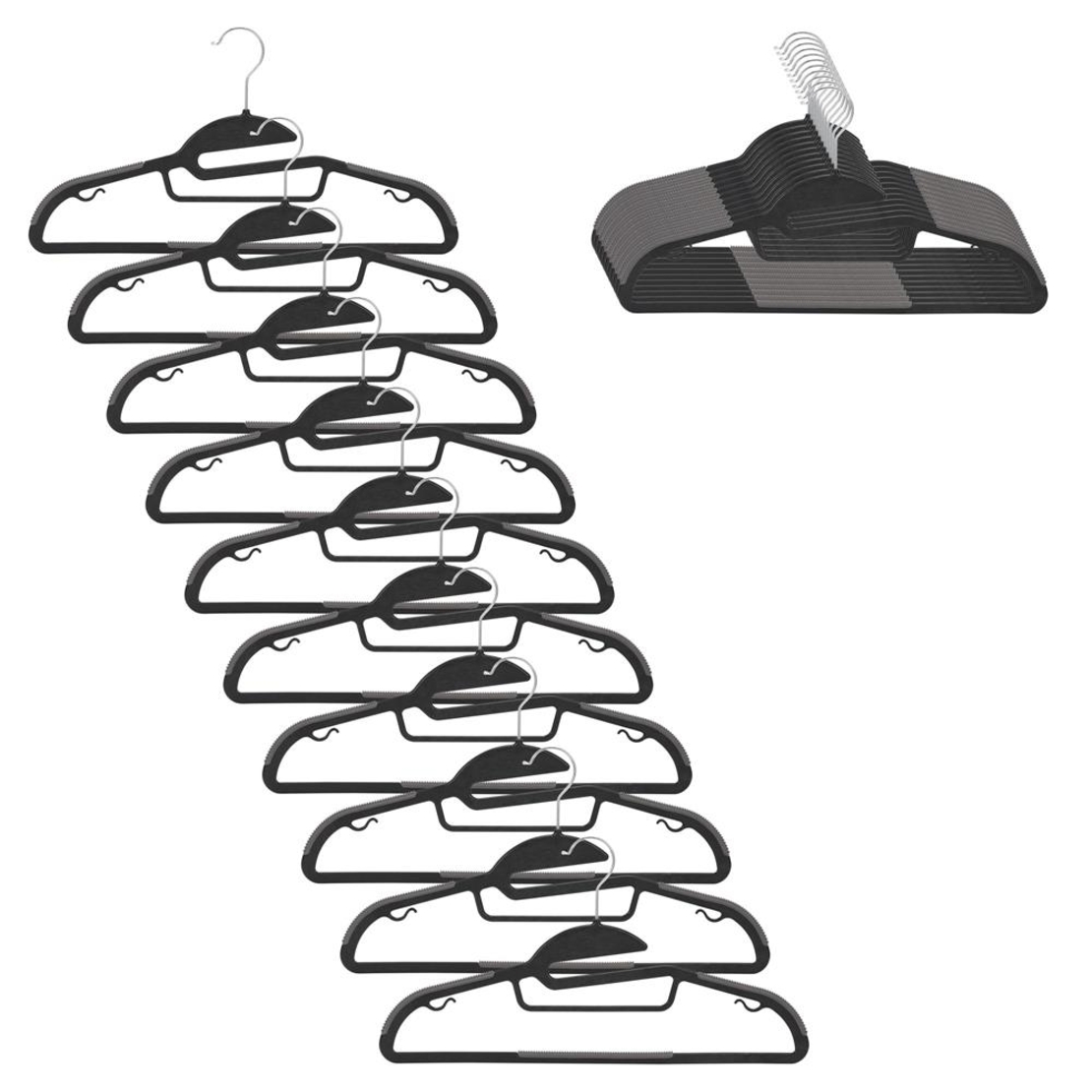 Set de 20 de umerase antiderapante pentru haine, din PE, cu carlig metalic rotativ, 41 cm, negru si gri