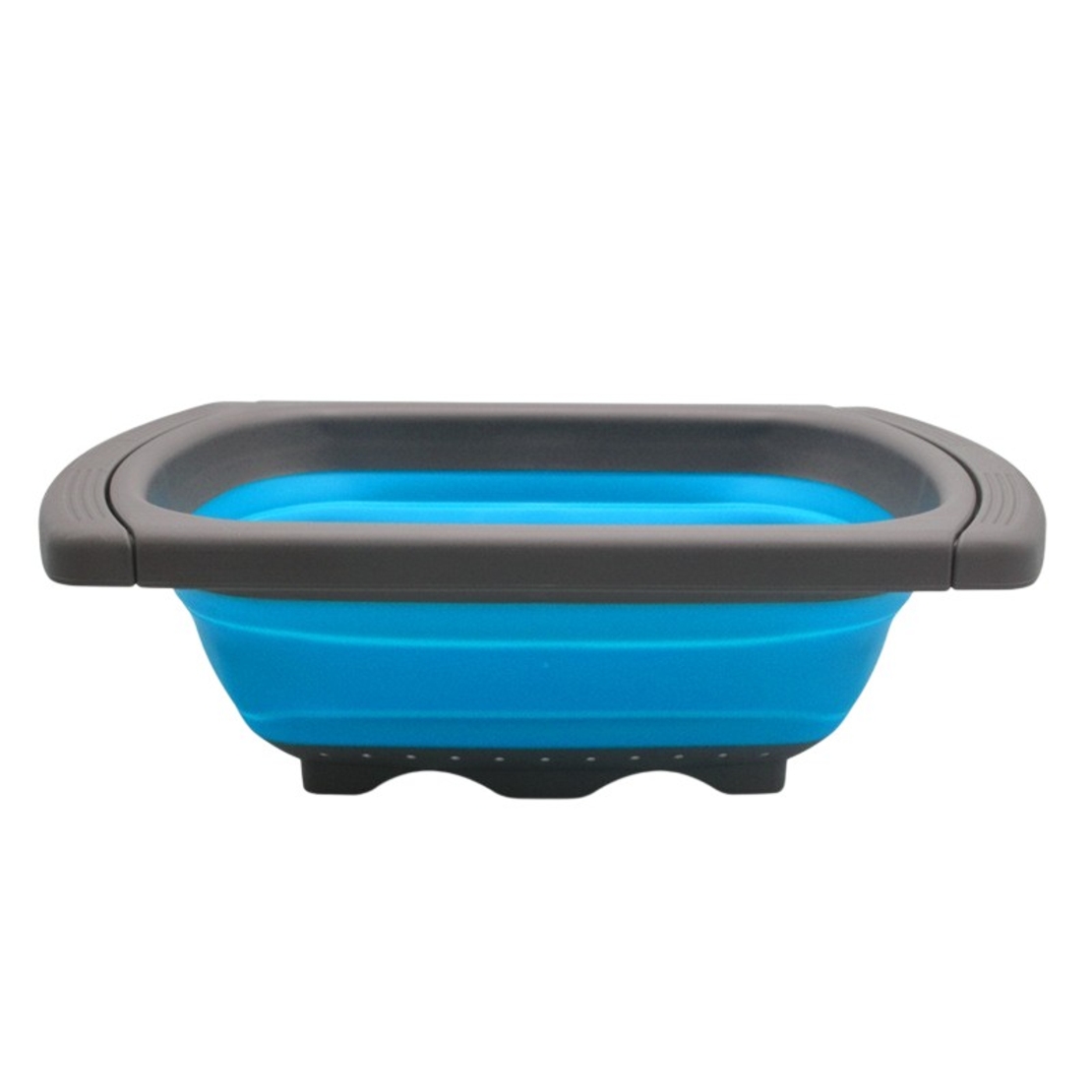 Cos de Scurgere Retractabil pentru Chiuveta, Flippy, cu Filtru, pentru Fructe si Legume, de Uz Casnic, 39x12 cm, Design Extensibil pana la 61 cm, cu Manere de Prindere, Albastru