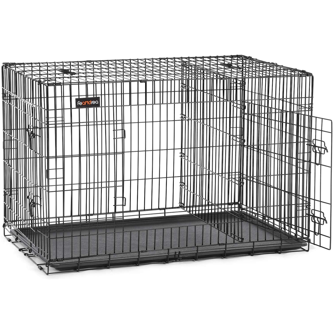 FEANDREA Cusca pentru animale, 2 usi, perete separator, pliabila din metal, XXL, 122x75x81cm, negru