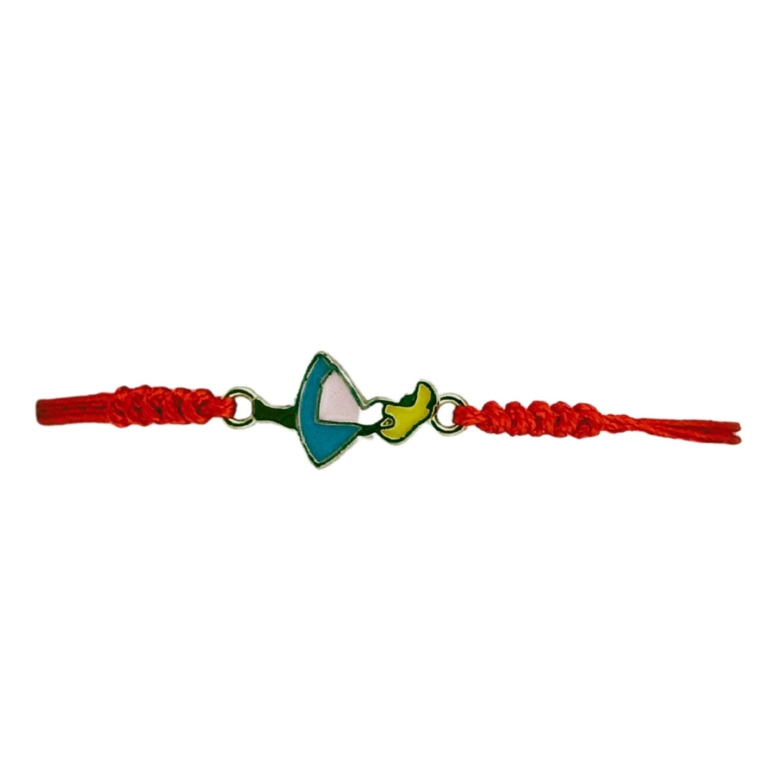 Martisor Bratara pentru Dama si Copii, Jolie, Model Fetita cu Pasare, Set 12 bucati, Pandantiv Emailat, Snur Reglabil, Rosu/Multicolor