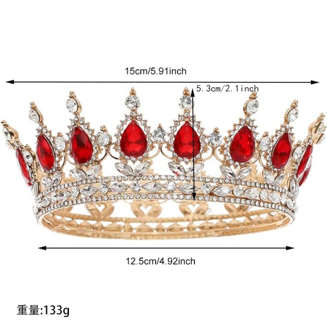 Diadema, Flippy, din Aliaj, cu Cristale, Accesoriu Par, Aniversare, Nunta, Petrecere, 15 x 5.3 x 12.5 cm, Rosu/Alb
