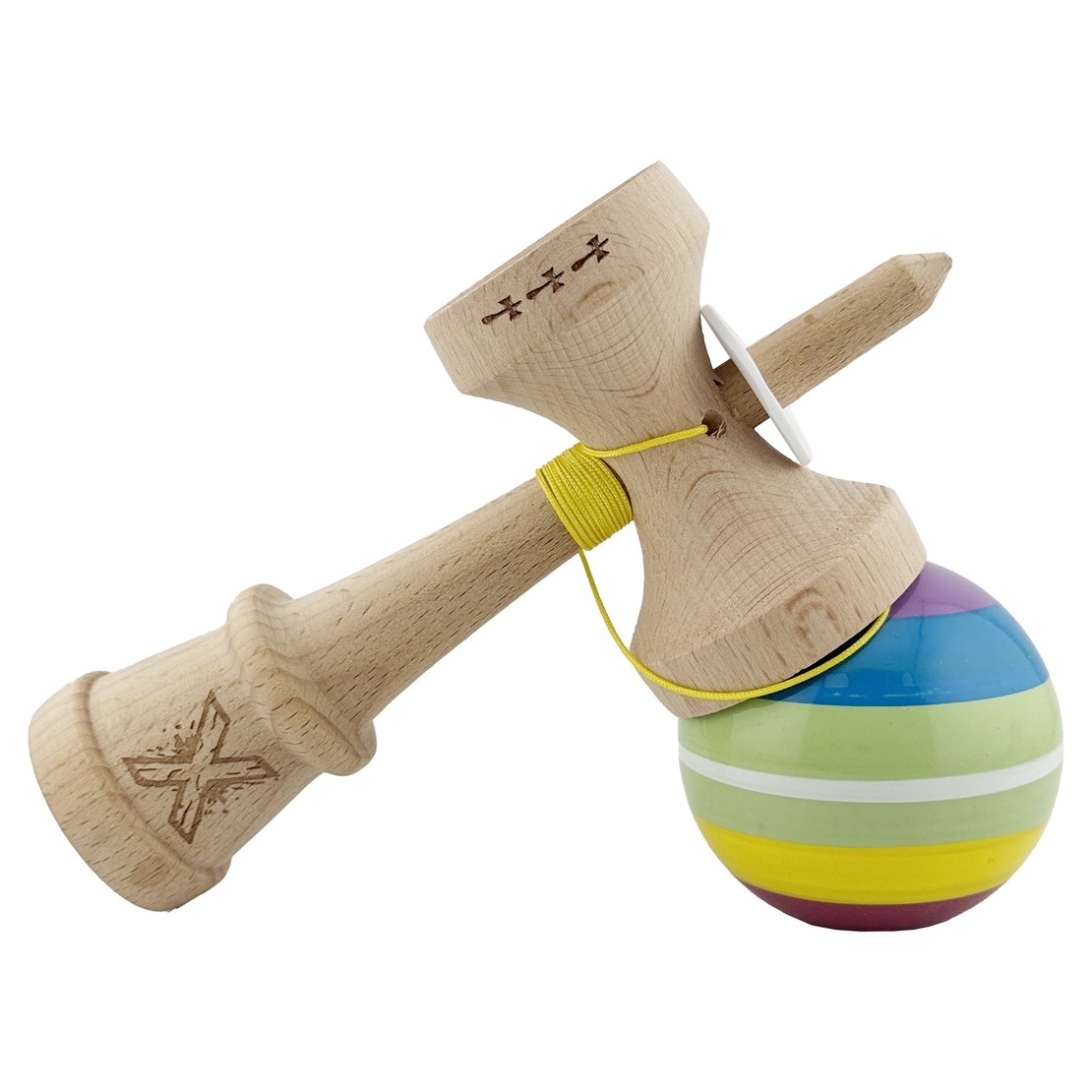 Kendama X Originala, Profesionala, Flippy, Legendary Spectrum, Cupe Mari KING SIZE V3, Super Sticky, Gaura in Baza, Rulment Metalic, din lemn 18 cm, Ata 62/65 cm, Multicolor